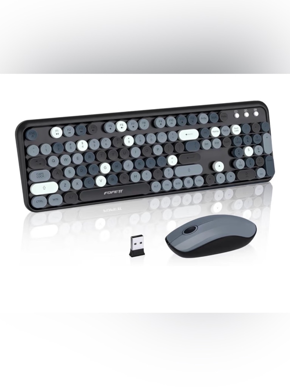 Retro Wireless Keyboard and Mouse Combo with Round Keys